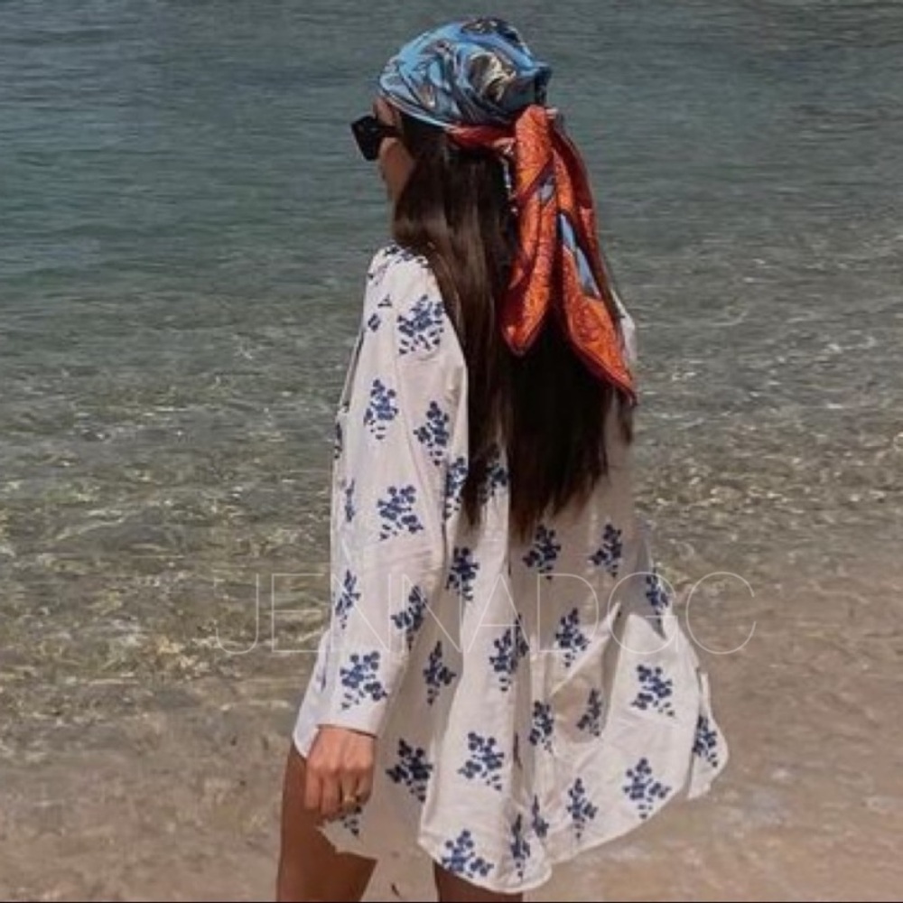 Zara 100% Silk Scarf Nautical Resort Mango Free People Revolve Halter Bloggers
